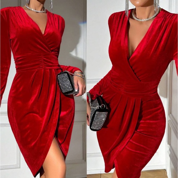 Luxe ruched party formal velvet dress